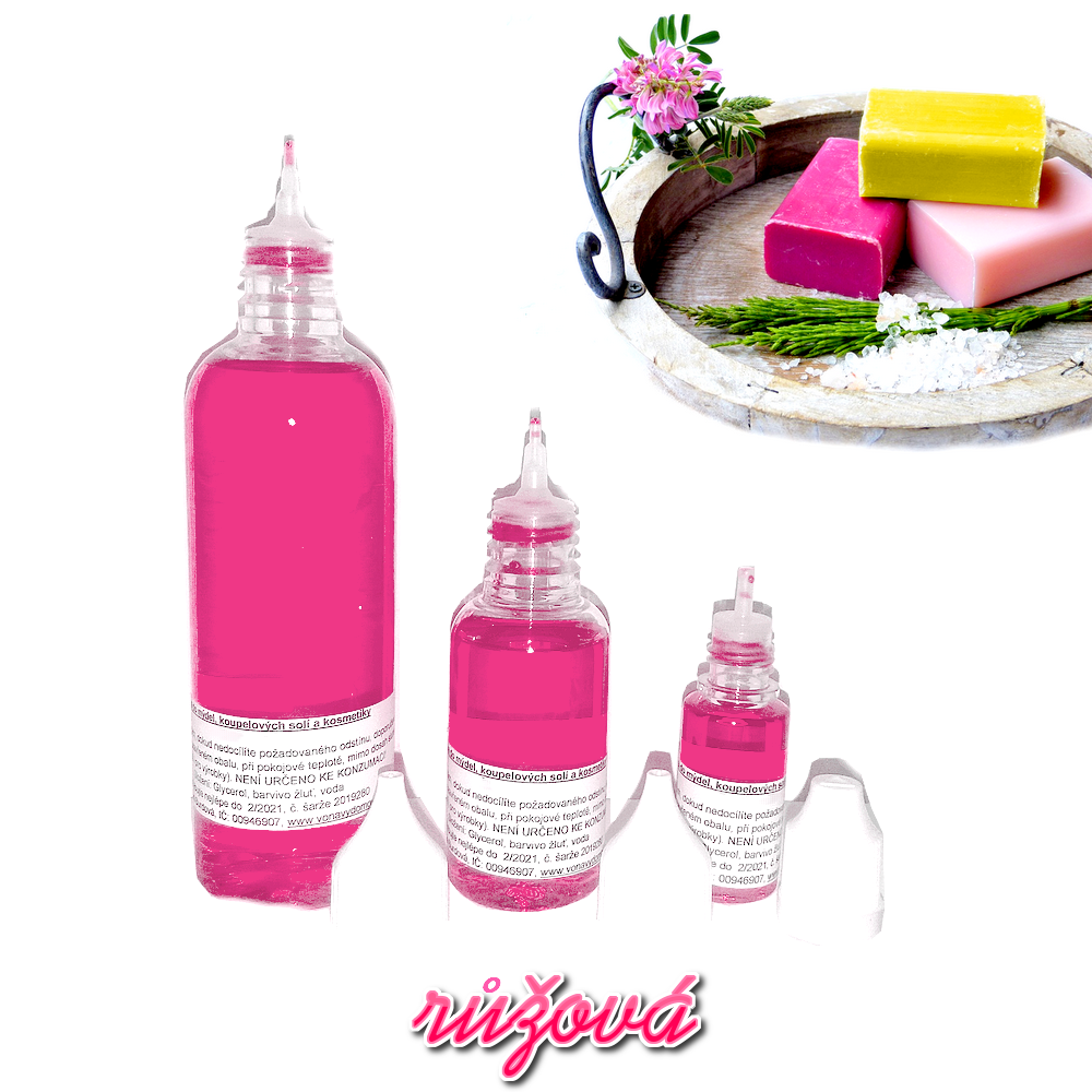 Barva do mýdel, koupelových solí a další kosmetiky růžová 10 ml
