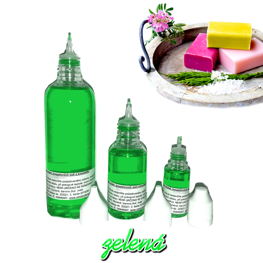 Barva do mýdel, koupelových solí a další kosmetiky zelená 10 ml
