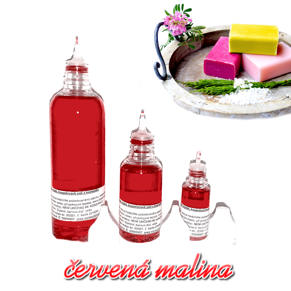 Barva do mýdel, koupelových solí a další kosmetiky červená malina 35 ml