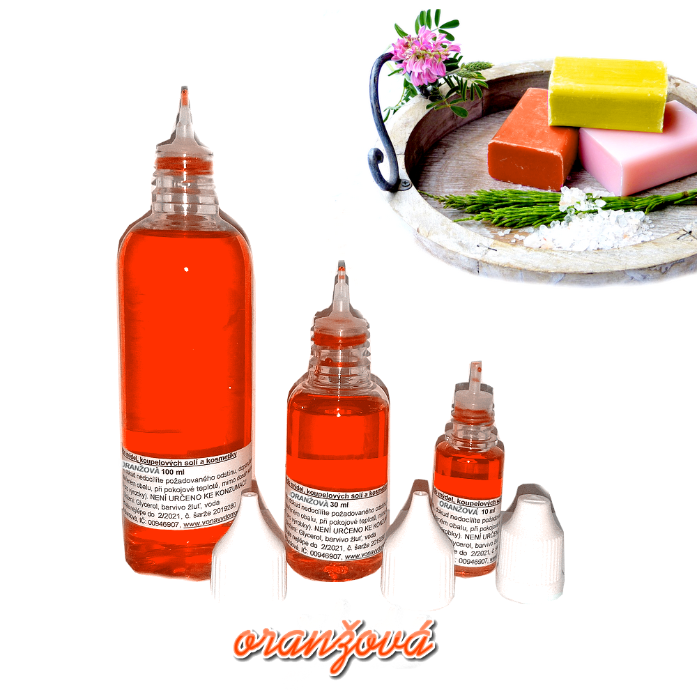 Barva do mýdel, koupelových solí a další kosmetiky oranžová 35 ml