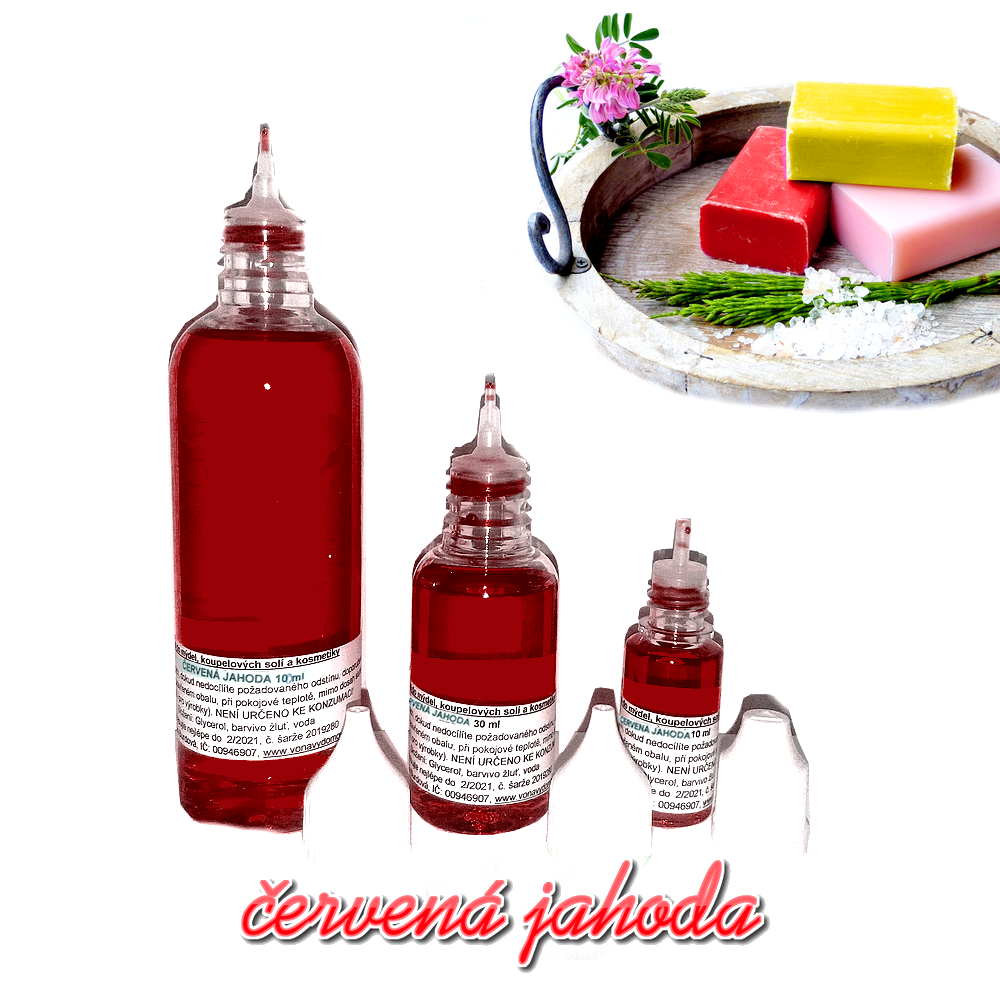 Barva do mýdel, koupelových solí a další kosmetiky červená jahoda 12 ml