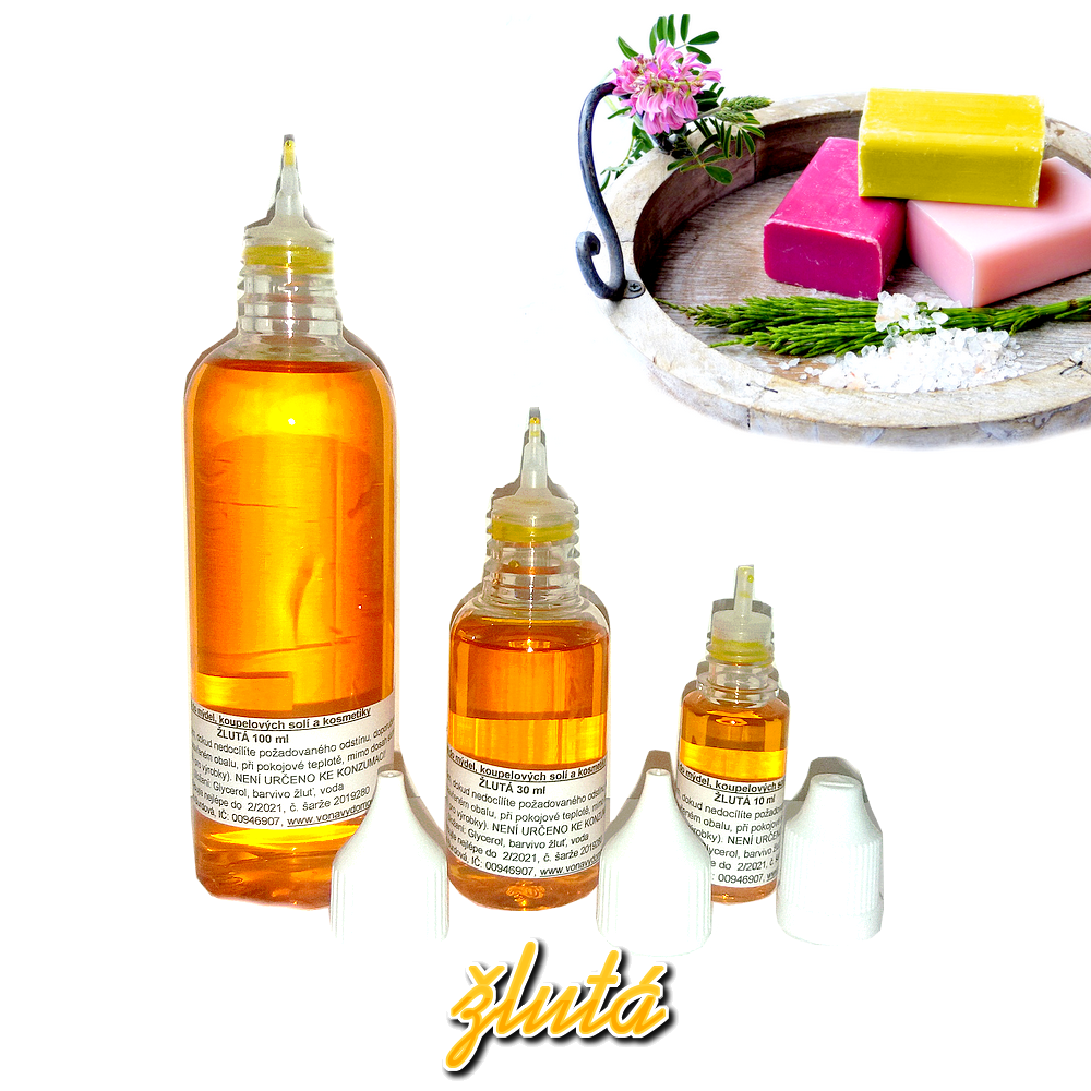 Barva do mýdel, koupelových solí a další kosmetiky žlutá 35 ml